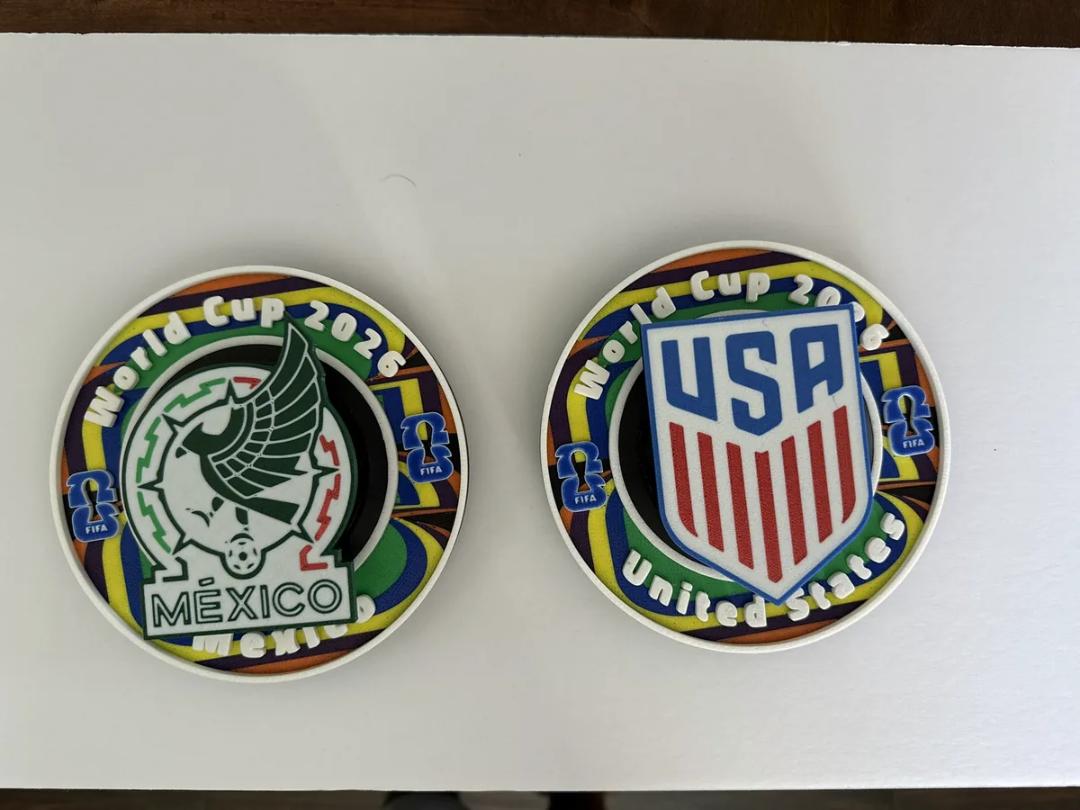 Mexico and USA World Cup medallions side by side